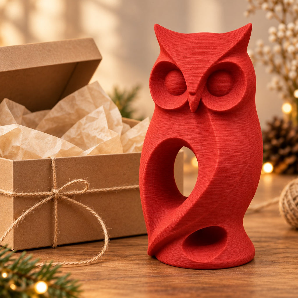 Owl Sculpture | Modern Abstract 3D Printed Owl Statue | Woodland Shelf & Desk Decor
