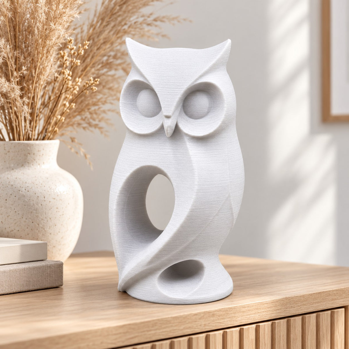 Owl Sculpture | Modern Abstract 3D Printed Owl Statue | Woodland Shelf & Desk Decor