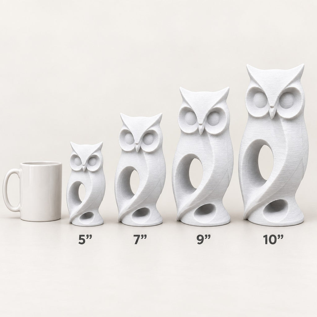 Owl Sculpture | Modern Abstract 3D Printed Owl Statue | Woodland Shelf & Desk Decor