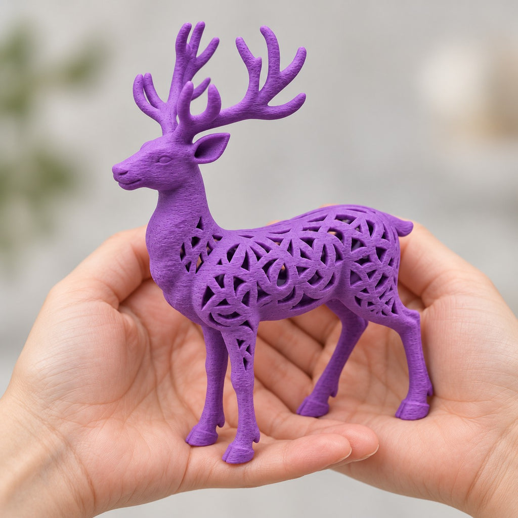 Filigree Reindeer Sculpture | 3D Printed Geometric Cut-Out Deer Statue | Christmas & Cabin Decor