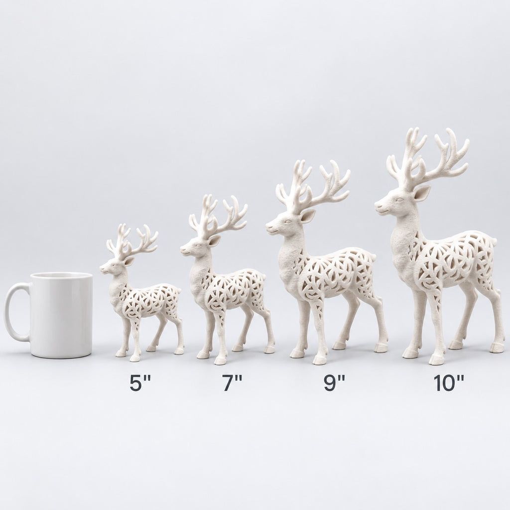 Filigree Reindeer Sculpture | 3D Printed Geometric Cut-Out Deer Statue | Christmas & Cabin Decor