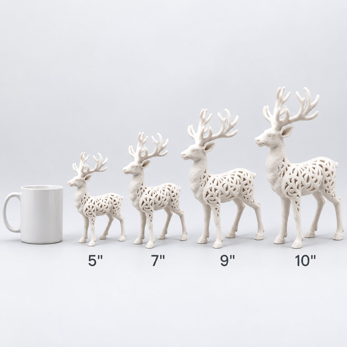Filigree Reindeer Sculpture | 3D Printed Geometric Cut-Out Deer Statue | Christmas & Cabin Decor