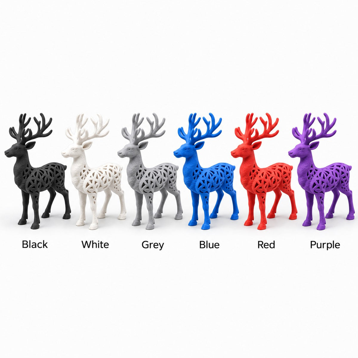 Filigree Reindeer Sculpture | 3D Printed Geometric Cut-Out Deer Statue | Christmas & Cabin Decor