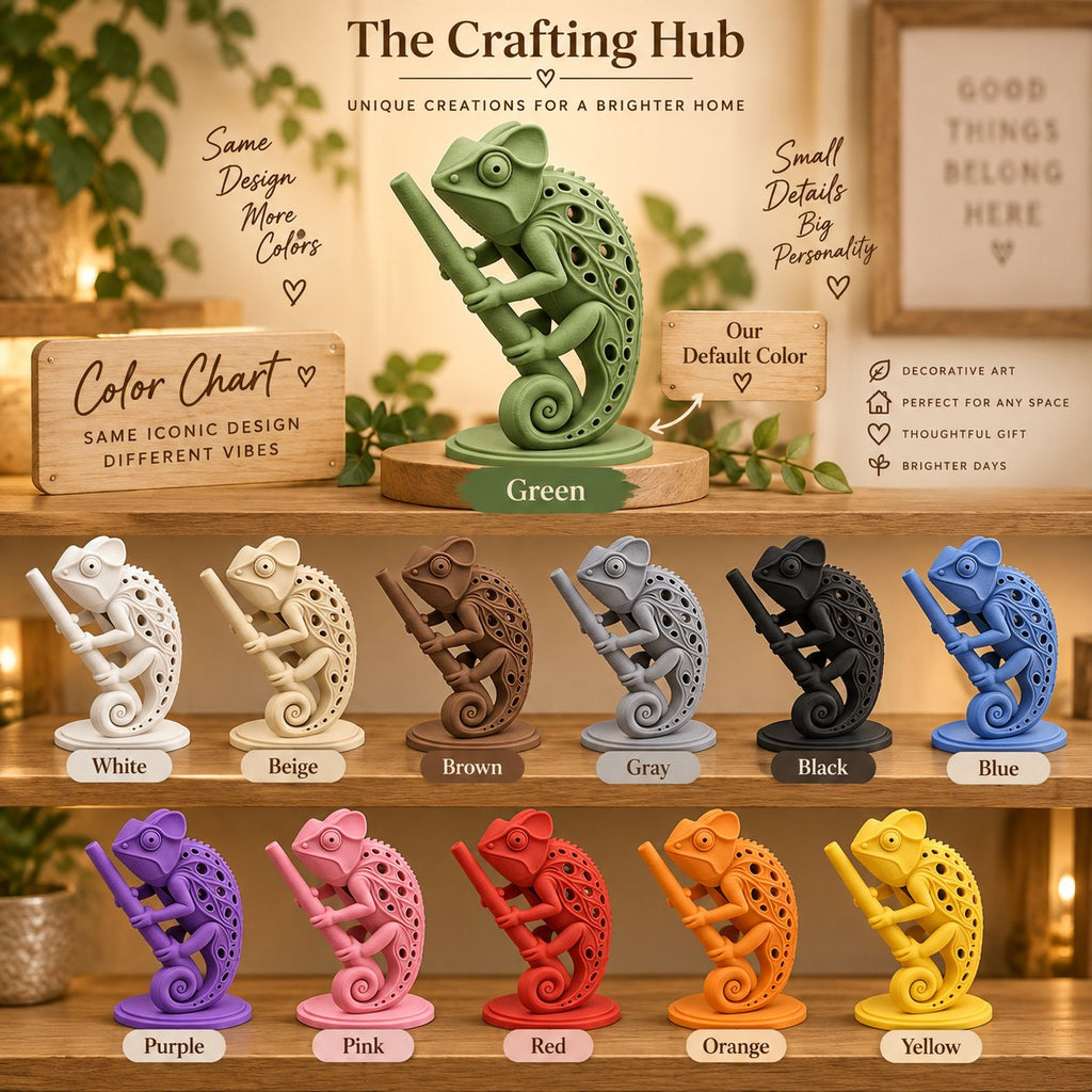 Modern abstract chameleon sculpture, handmade 3D print by The Crafting Hub