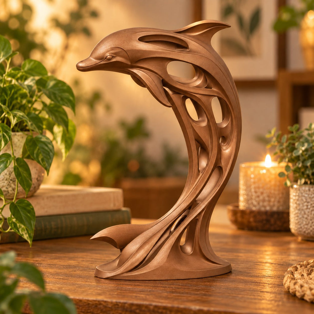 Modern abstract dolphin sculpture, view 5 of 11