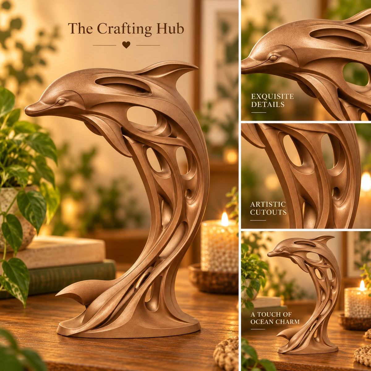 Modern abstract dolphin sculpture, view 9 of 11