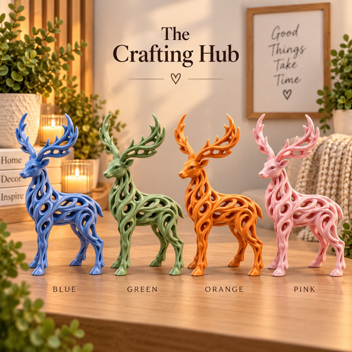 Modern abstract elk sculpture, handmade 3D print by The Crafting Hub