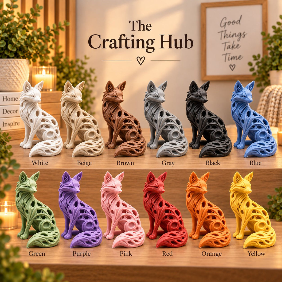Modern abstract fox sculpture, handmade 3D print by The Crafting Hub