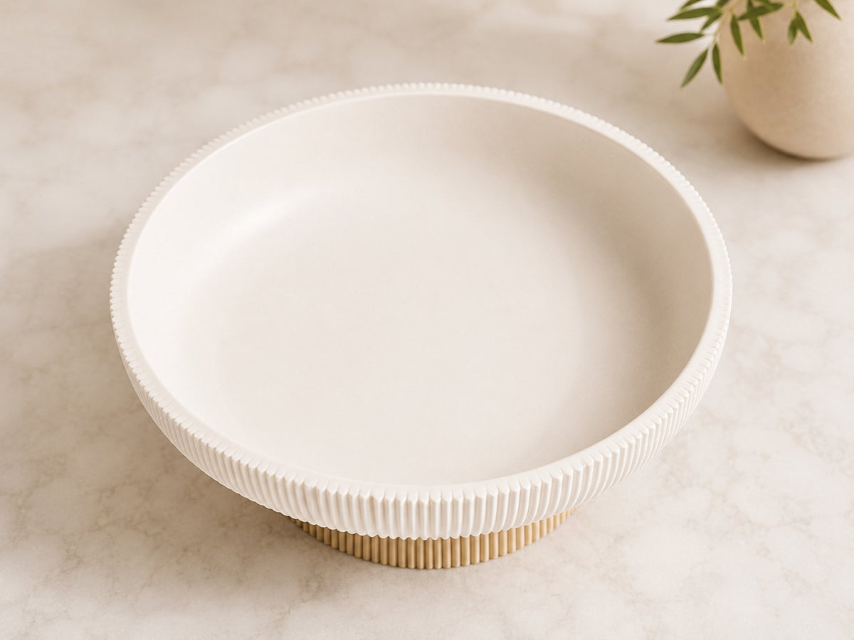 Ribbed pedestal fruit bowl, view 3 of 9