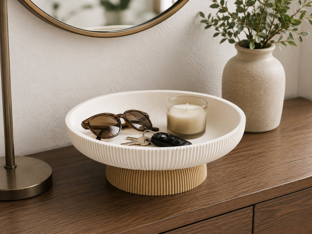 Ribbed pedestal fruit bowl, view 8 of 9
